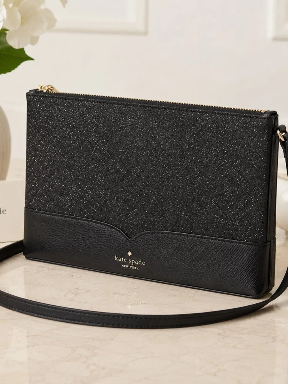 Kate Spade Black Glitter Crossbody Bag Evening Purse NWT